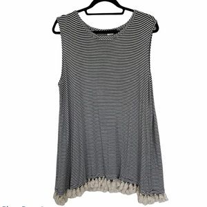 tunic length black/white stripe top with frills